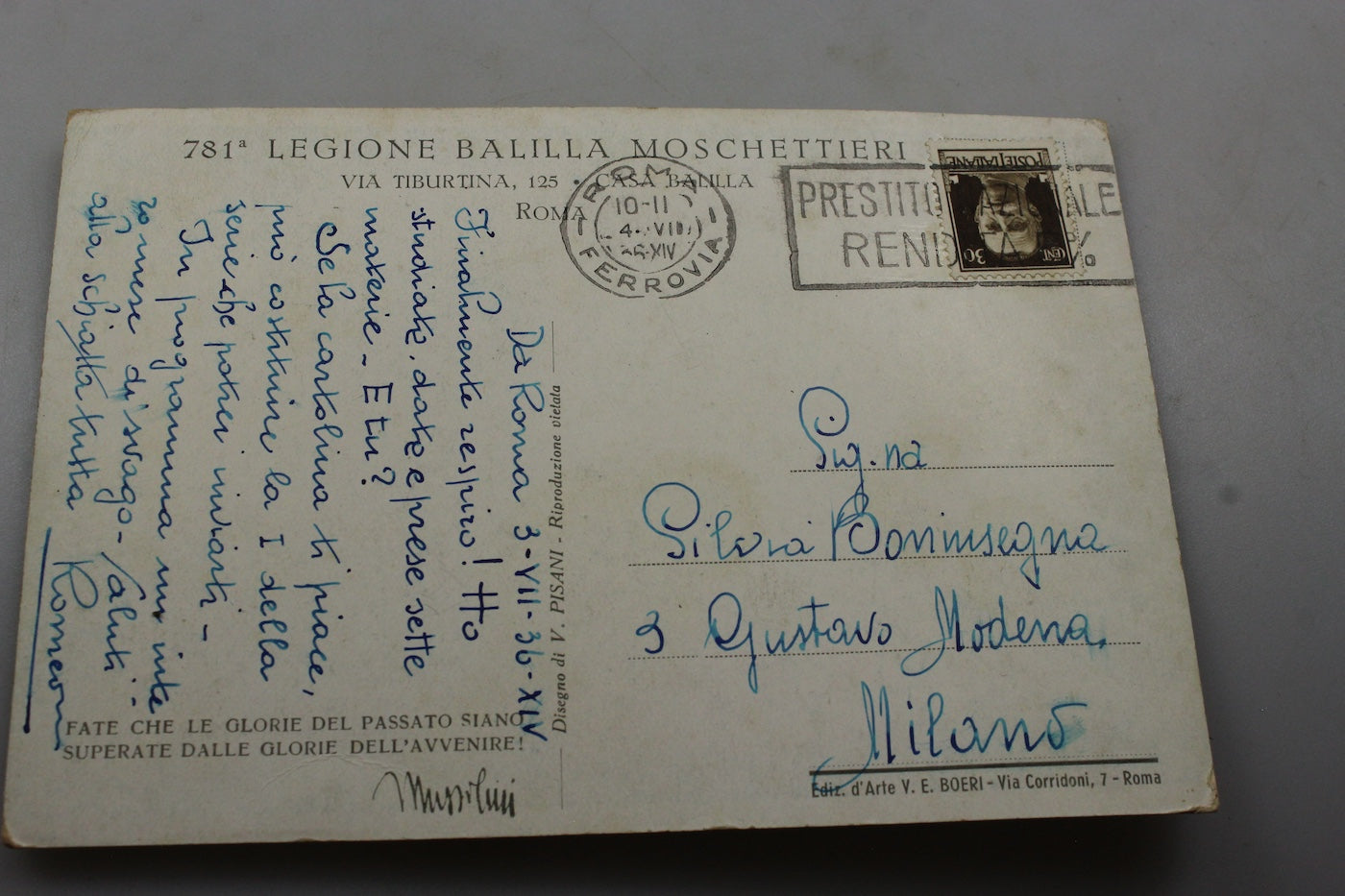 Cartolina postale. 781^ Legione Balilla Moschettieri