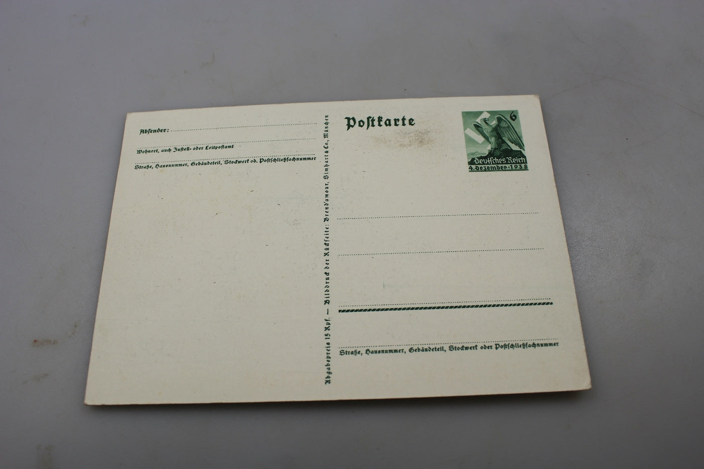 Cartolina postale 1 Ottobre 1938, foto 2