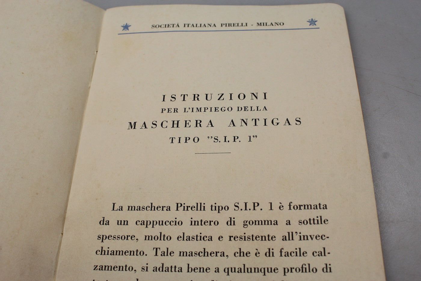 Manuale maschera antigas Pirelli S.I.P. - 1