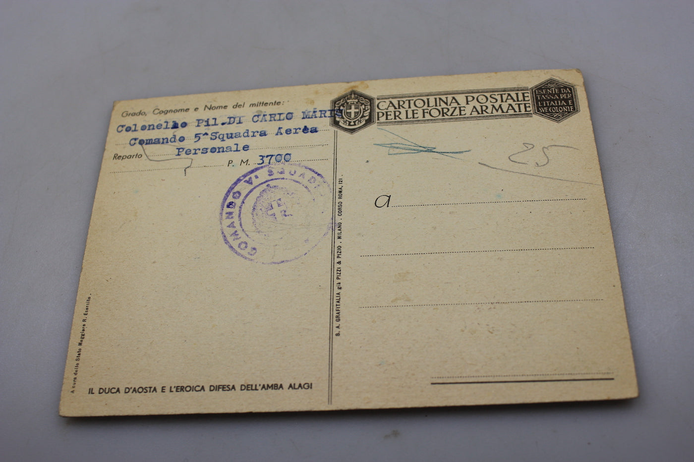 Cartolina postale dedicata al Duca Amedeo d'Aosta