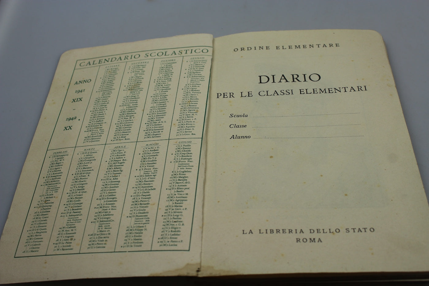Diario scolastico IV^ e V^ classe Elementare 1941/42