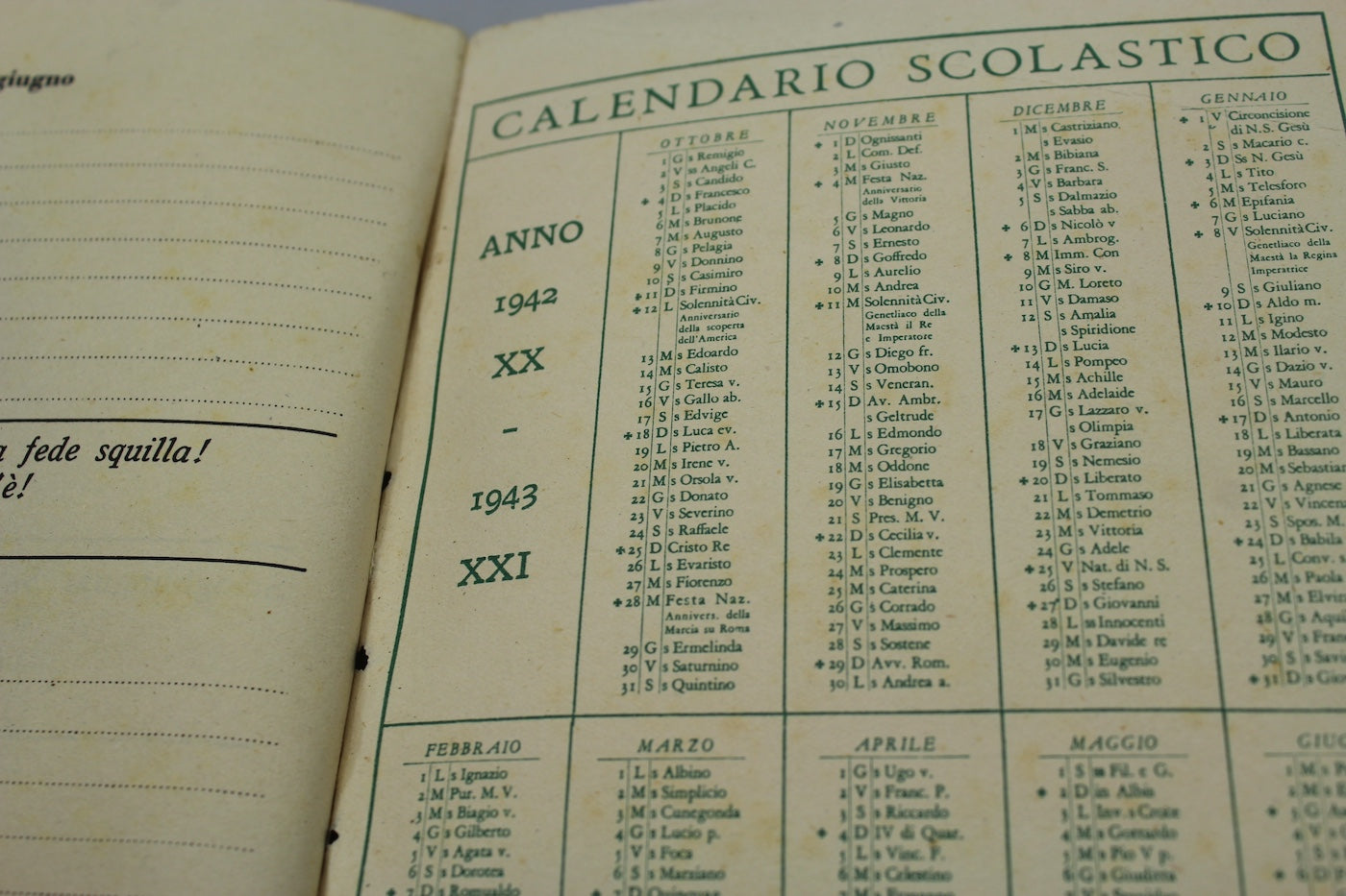 Diario scolastico IV^ e V^ classe Elementare 1941/42