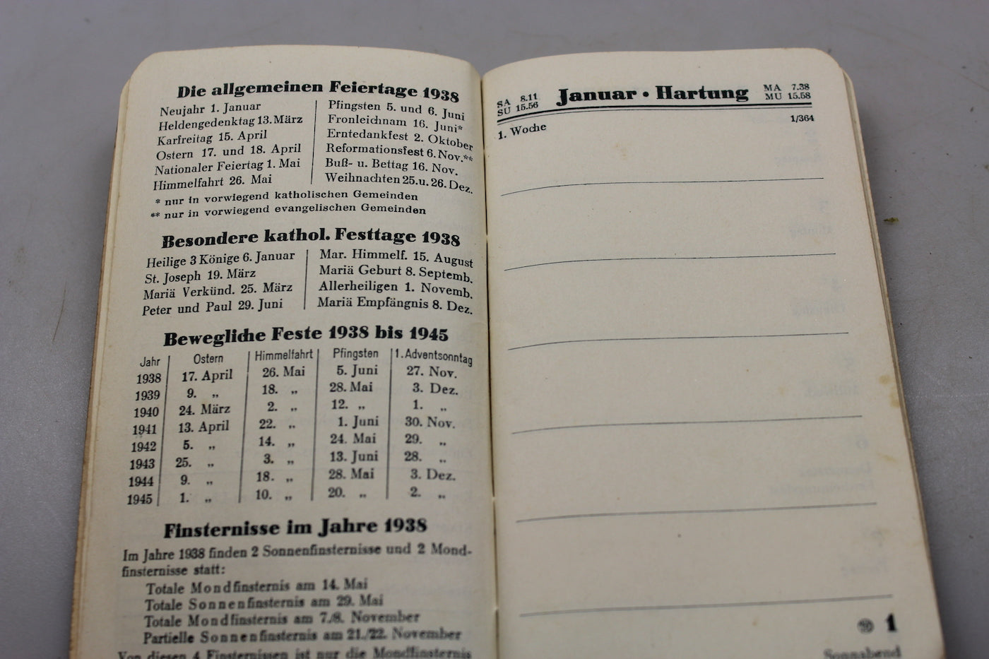 Taschen-Kalender 1938