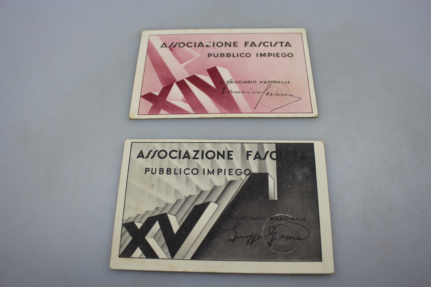 Coppia di tessere Pubblico Impiego anni XIV° e XV°