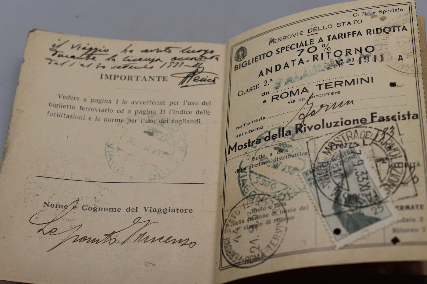 Mostra "Rivoluzione Fascista anno X°" Treno + coupon