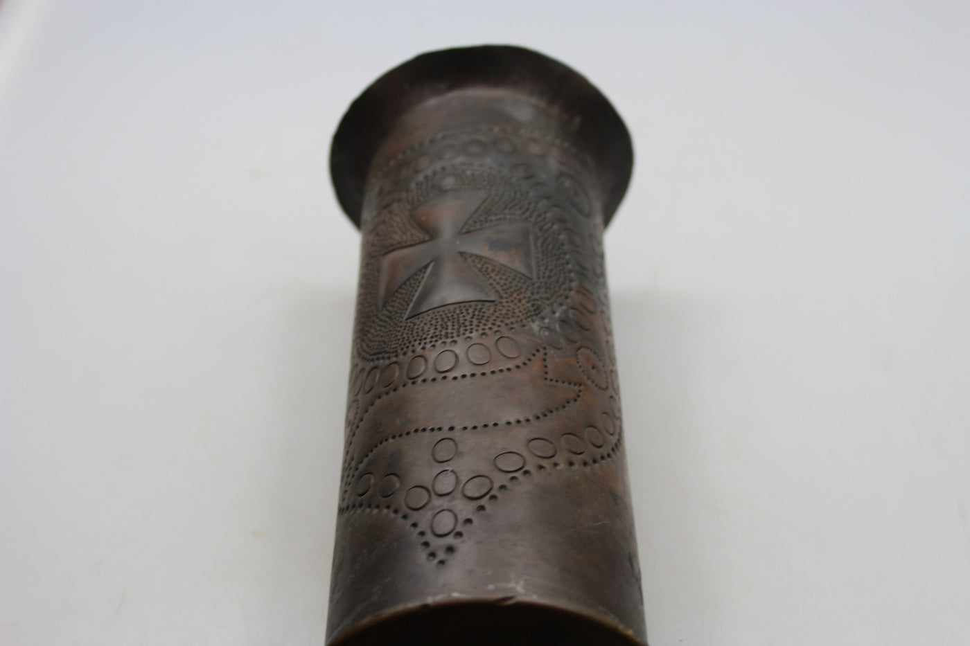 Vaso decorato per fiori ricavato da bossolo Tedesco WW 1