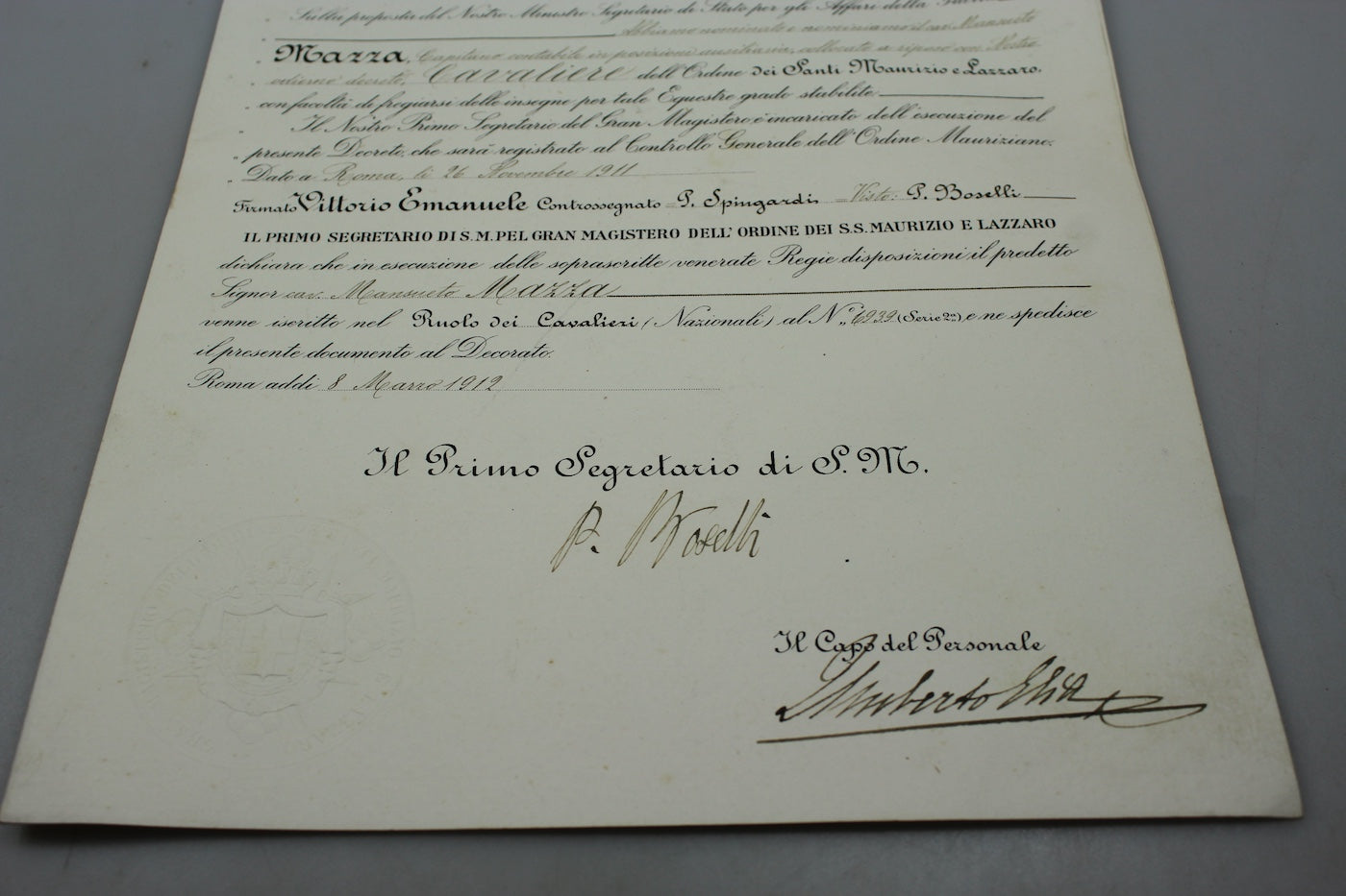 Set: Croce, scatola e attestato Ordine Santi Maurizio e Lazzaro