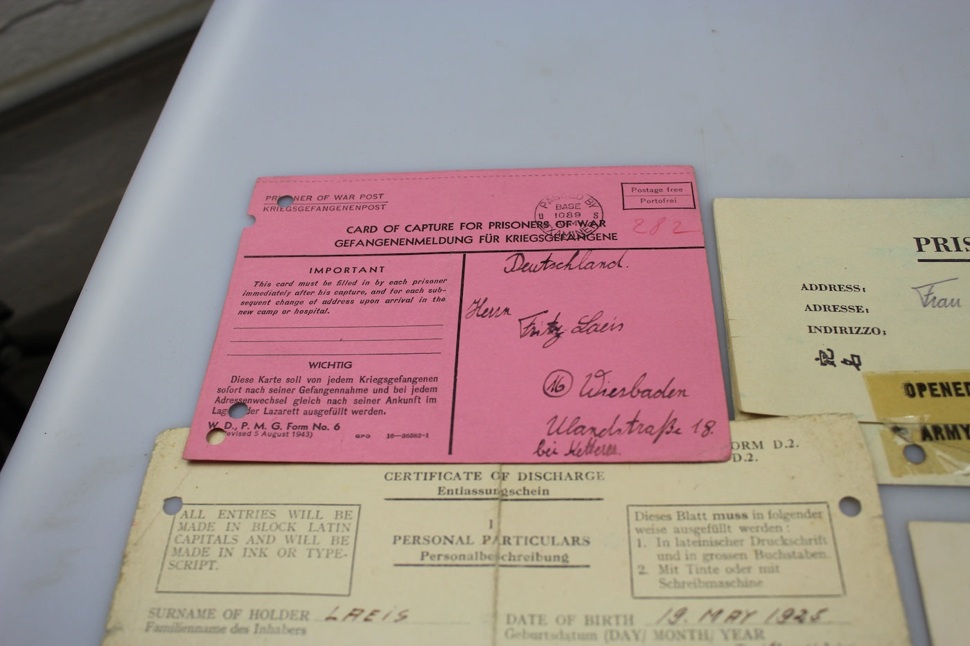 Documenti prigionia due fratelli WH WW2