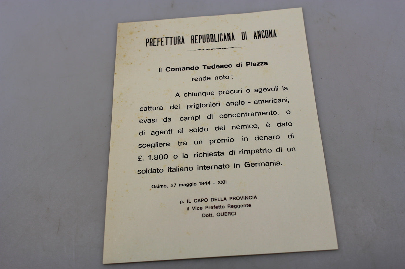 Volantino congiunto RSI e Comando Tedesco