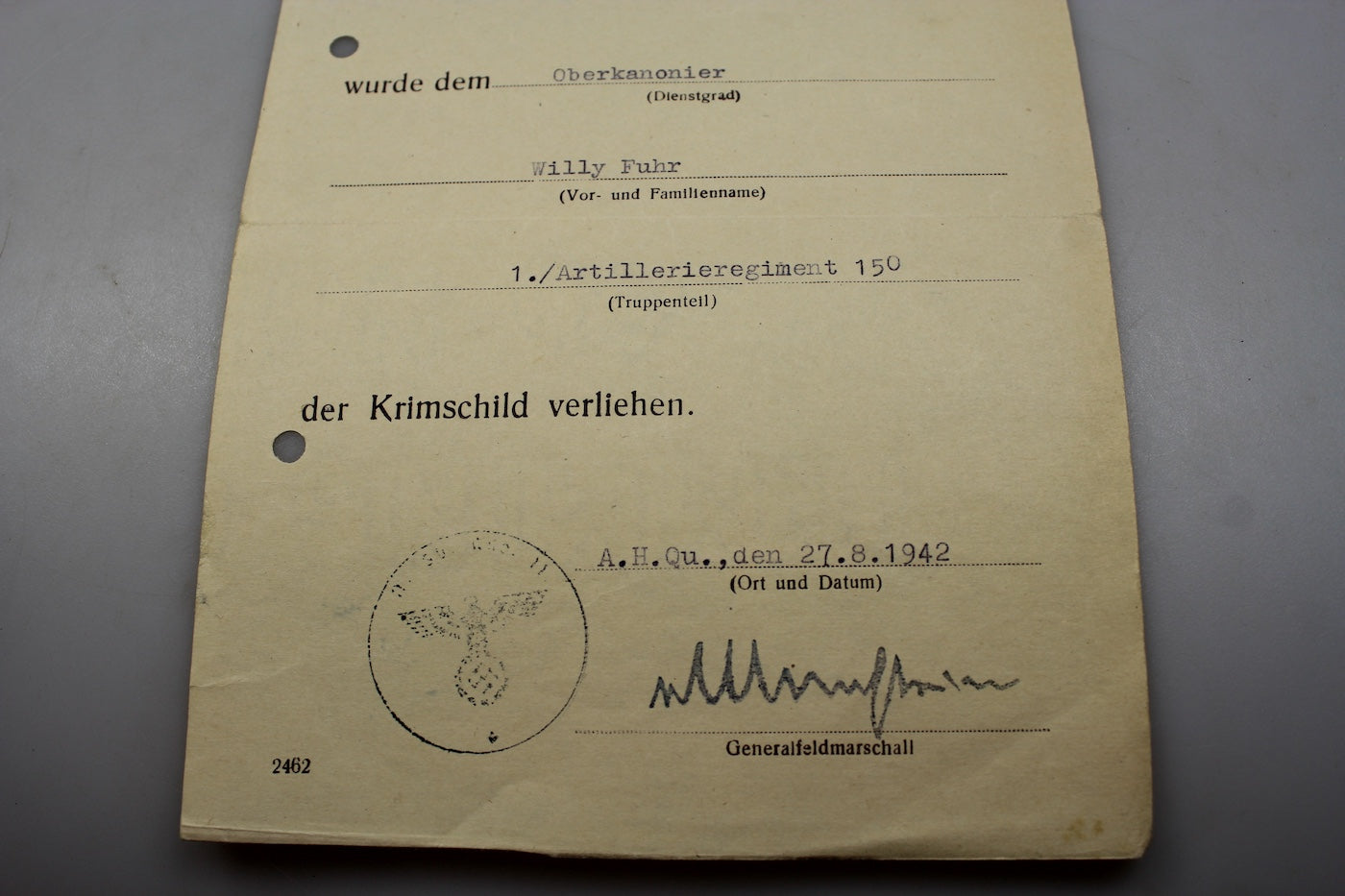 Attestato conferimento Krimschild