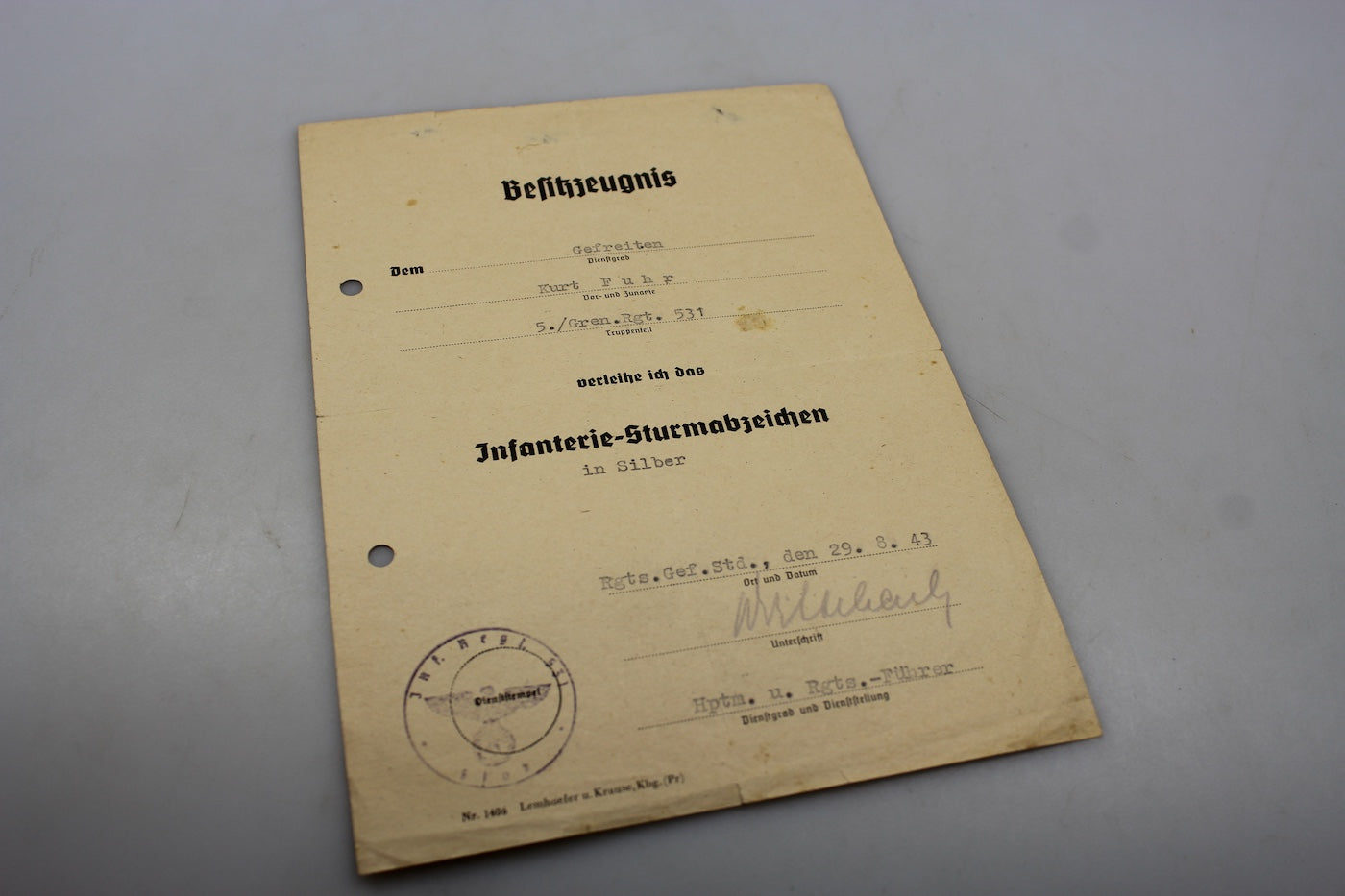 Attestato di conferimento ISA silver WH WW2