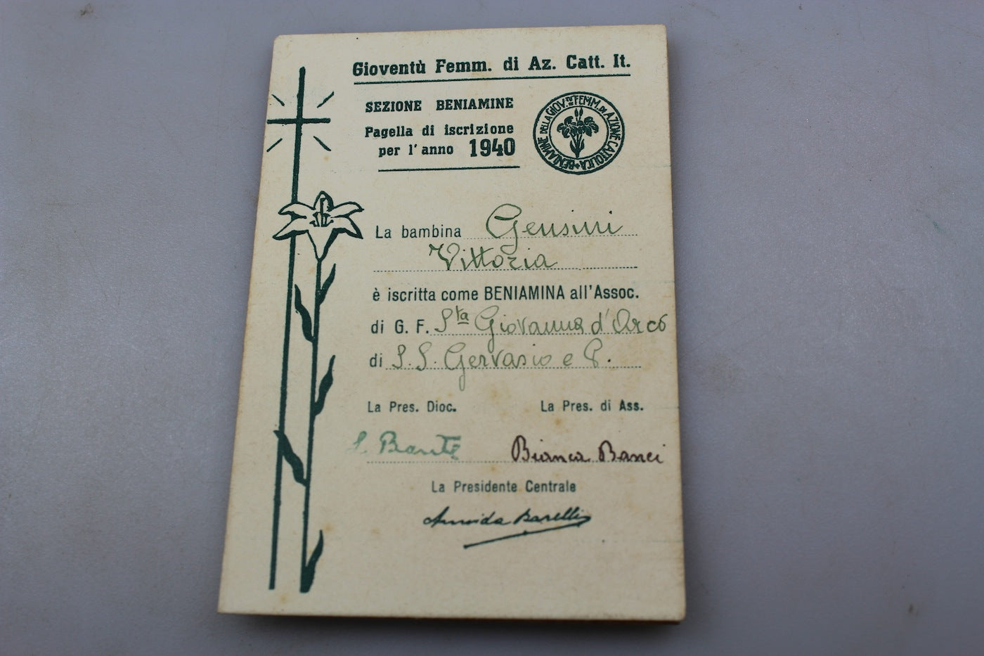 Tessera "Azione Cattolica Italiana" -1940