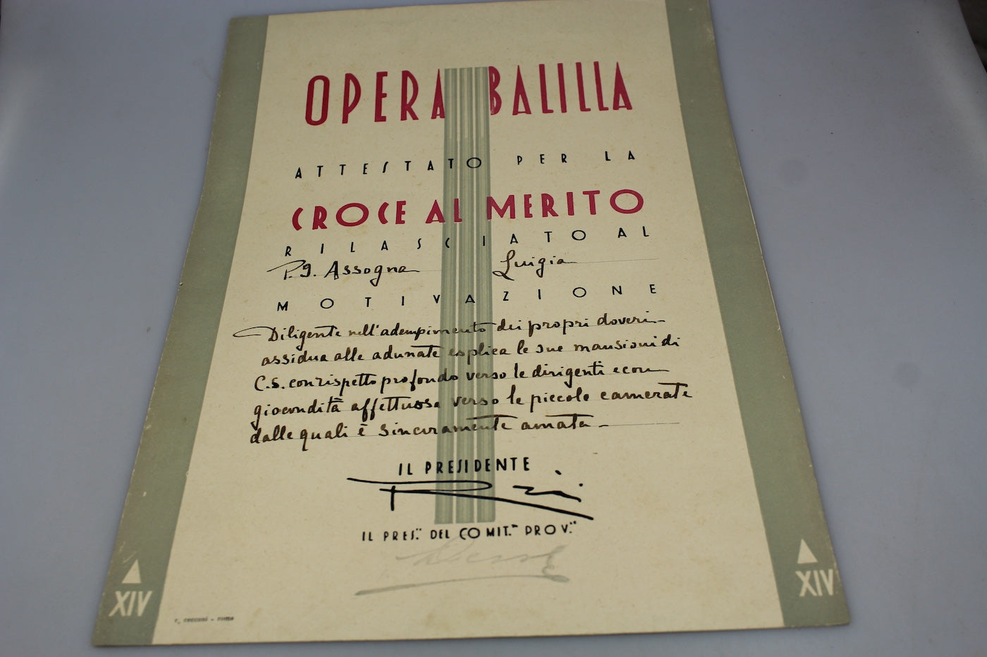 Attestato Croce al Merito ONB