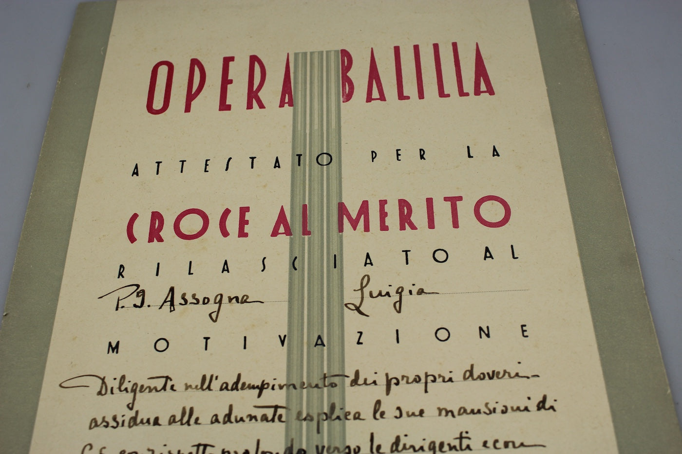 Attestato Croce al Merito ONB