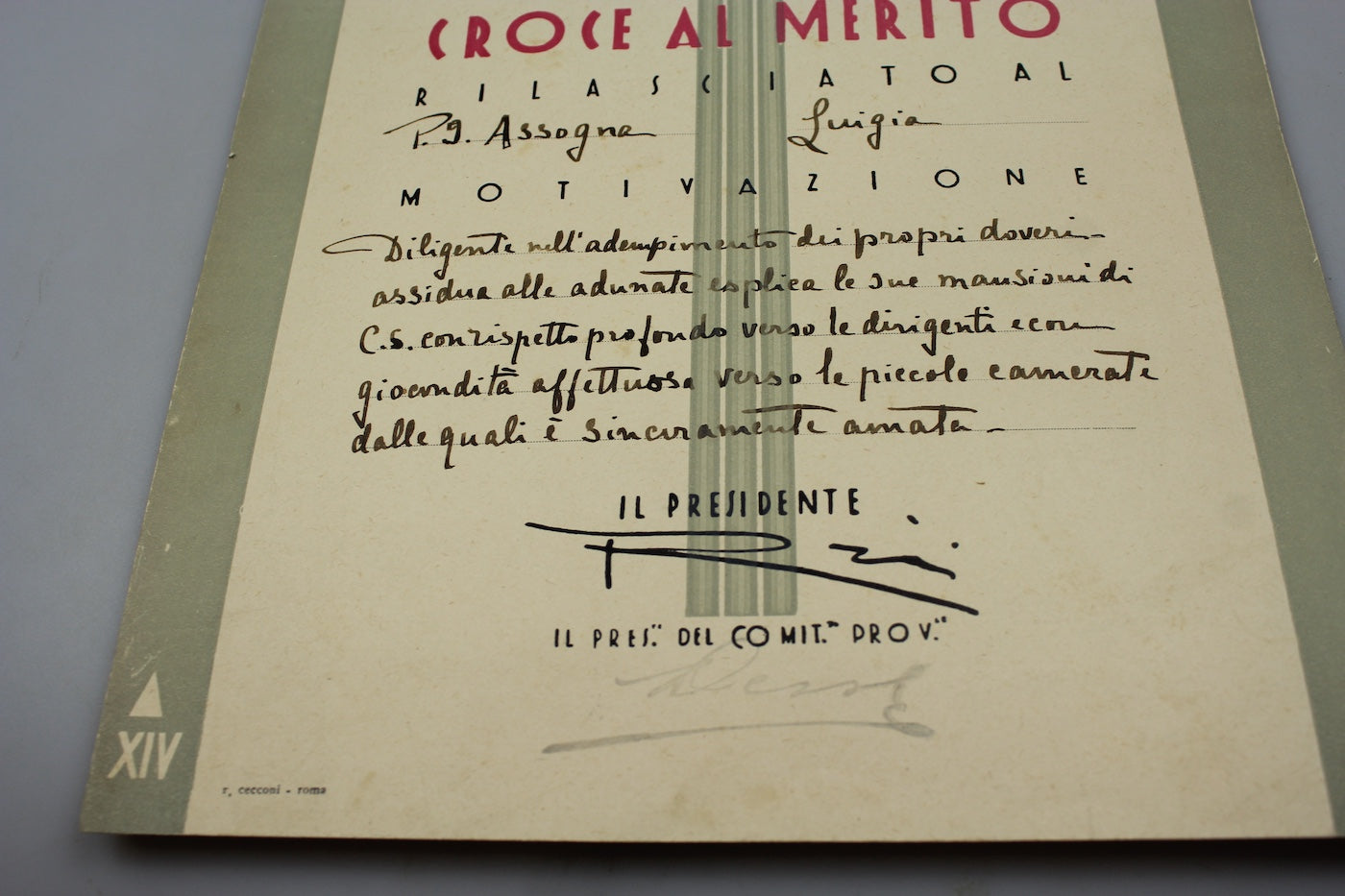 Attestato Croce al Merito ONB
