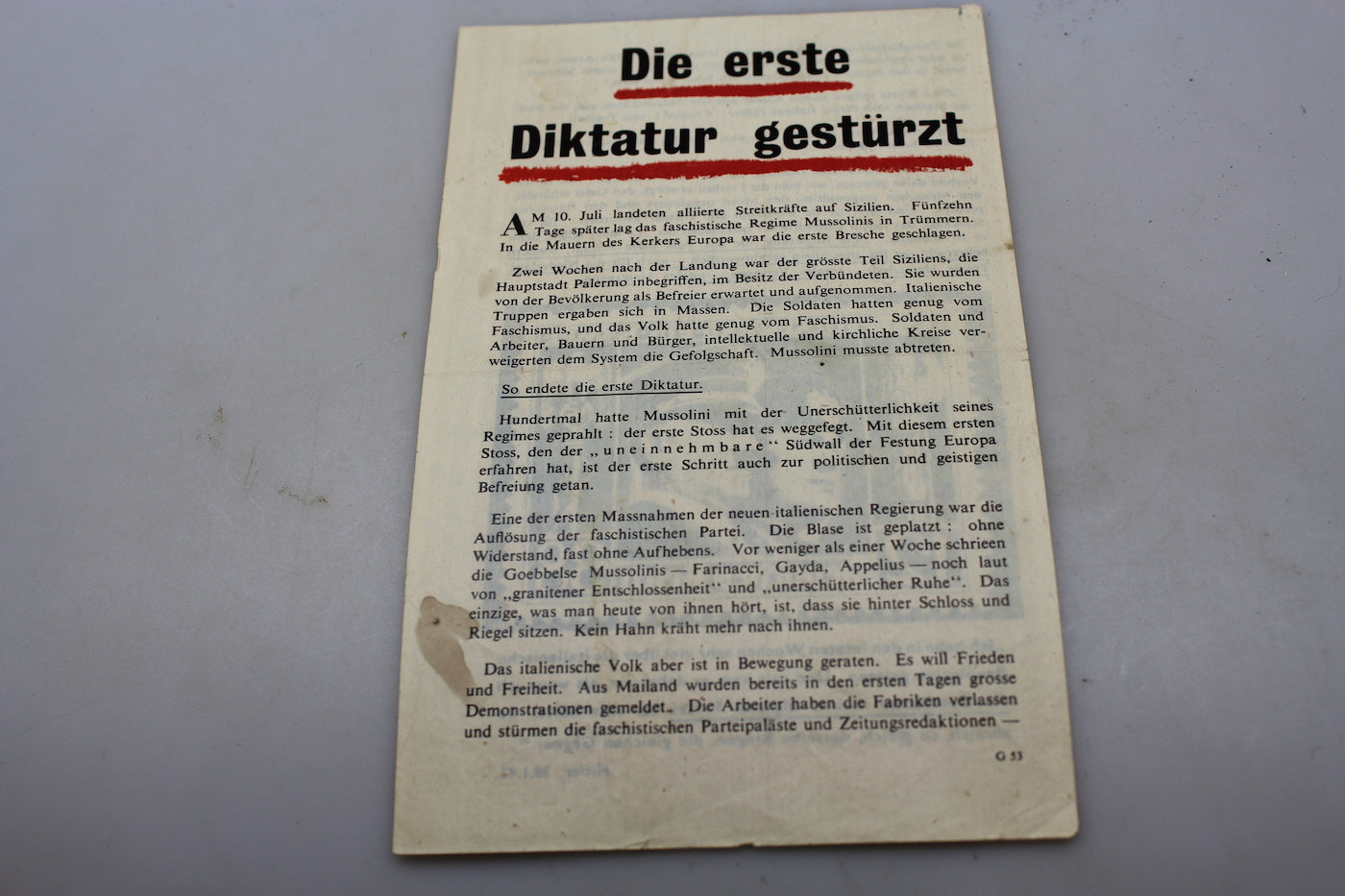 ” Die erste Diktatur Gesturz ” Volantino propaganda