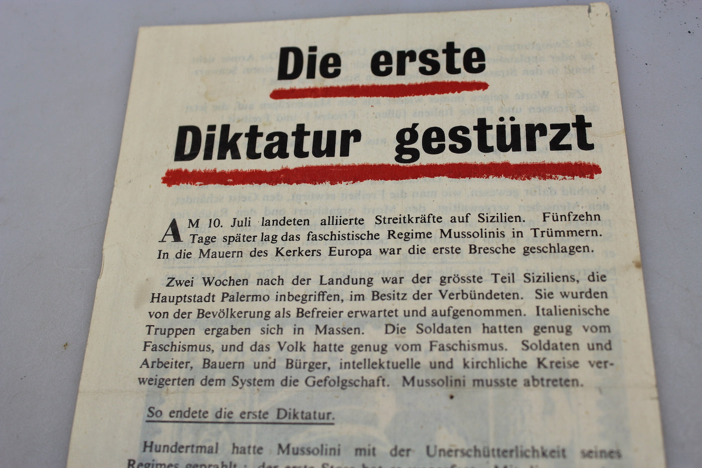 ” Die erste Diktatur Gesturz ” Volantino propaganda