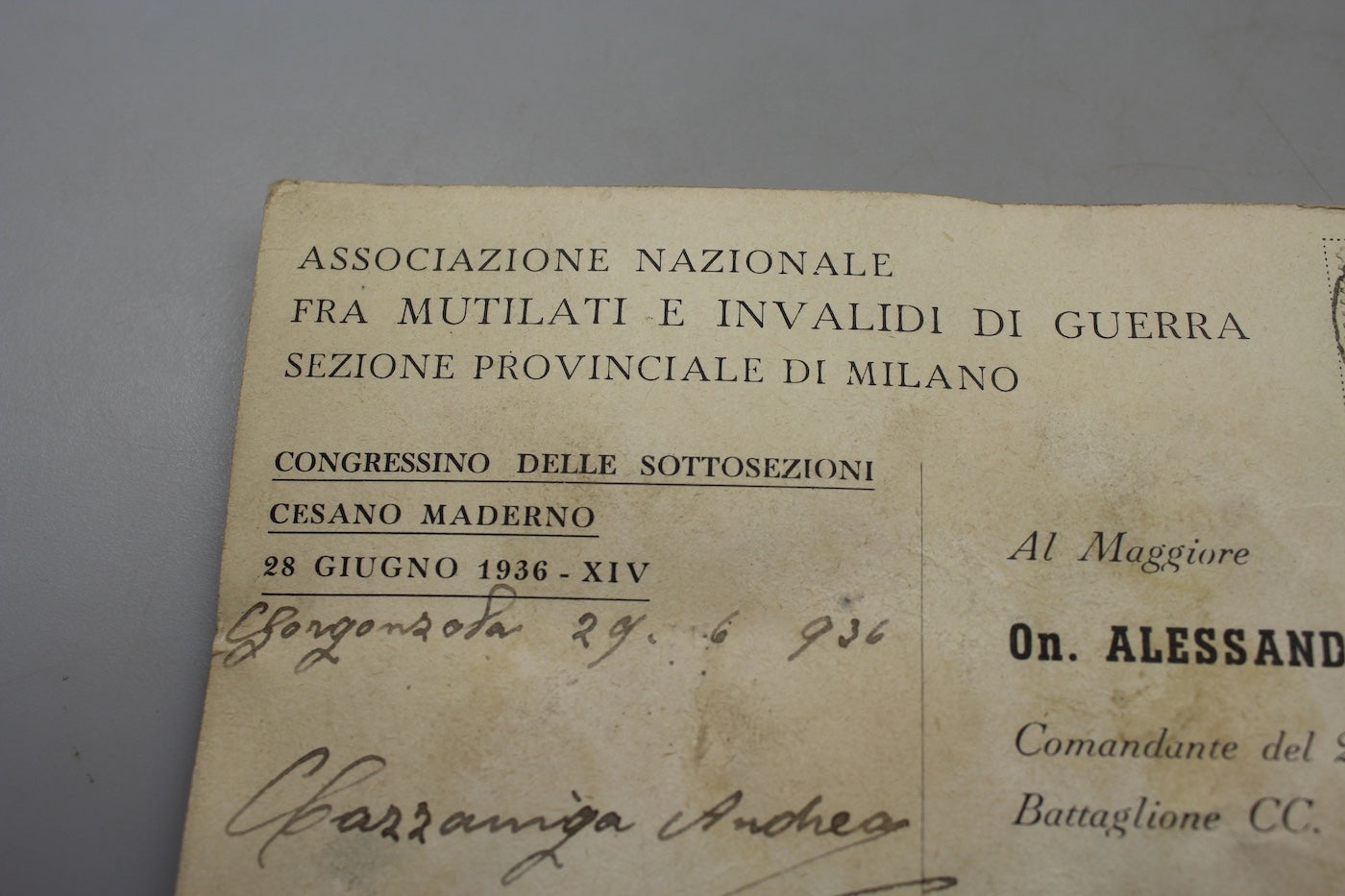 Cartolina postale "Associazione Invalidi e mutilati di Guerra"