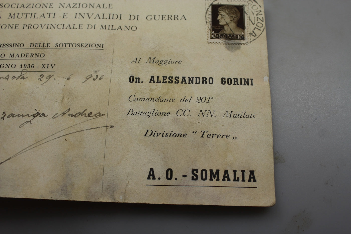 Cartolina postale "Associazione Invalidi e mutilati di Guerra"