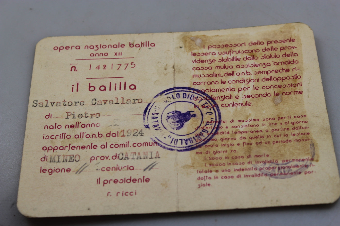 Tessera OB XII° E.F.