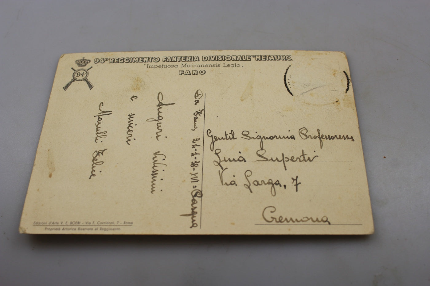 Cartolina postale 94° Reggimento Fanteria "Metauro"