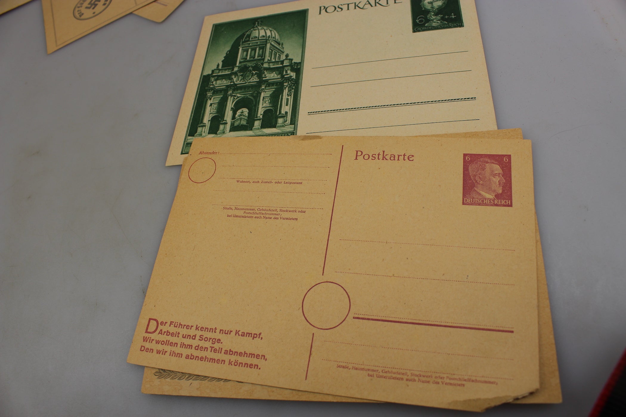 # 10 Cartoline postali affrancate e con annulli periodo III° Reich