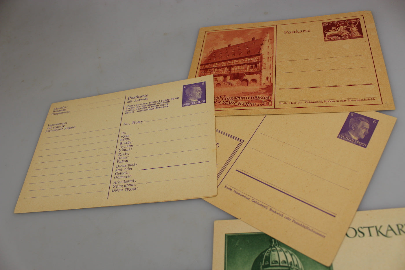 # 10 Cartoline postali affrancate e con annulli periodo III° Reich