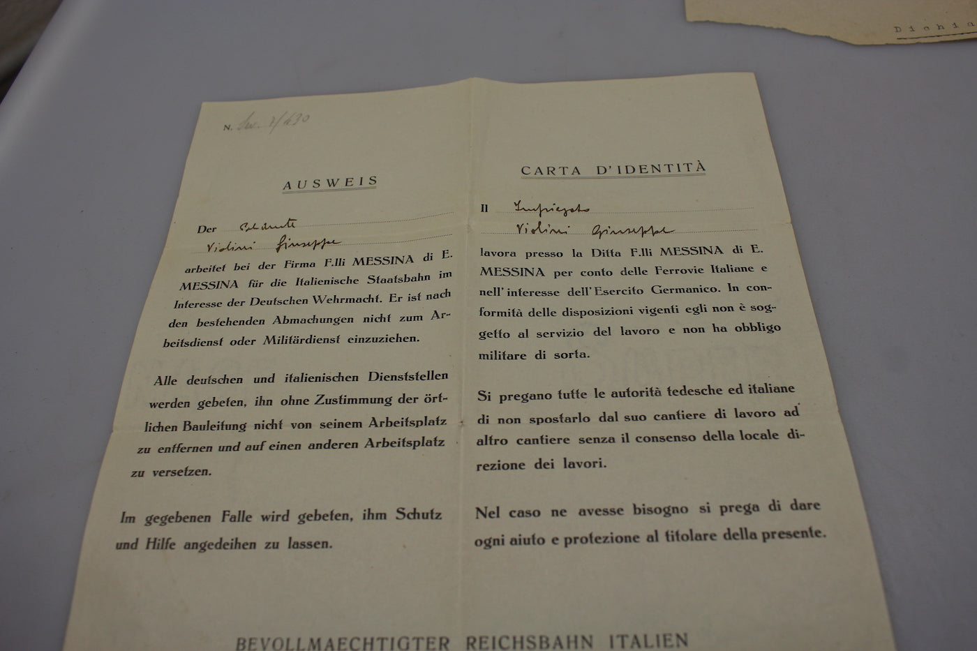 Lsciapassare/Ausweis bilingue per operaio specializzato