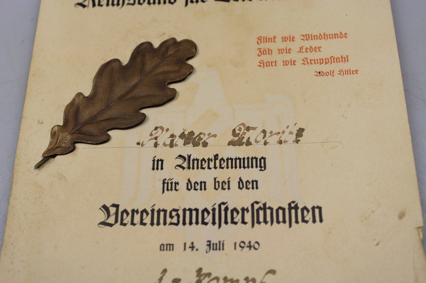Attestato con premio Wettkampf 14/7/40