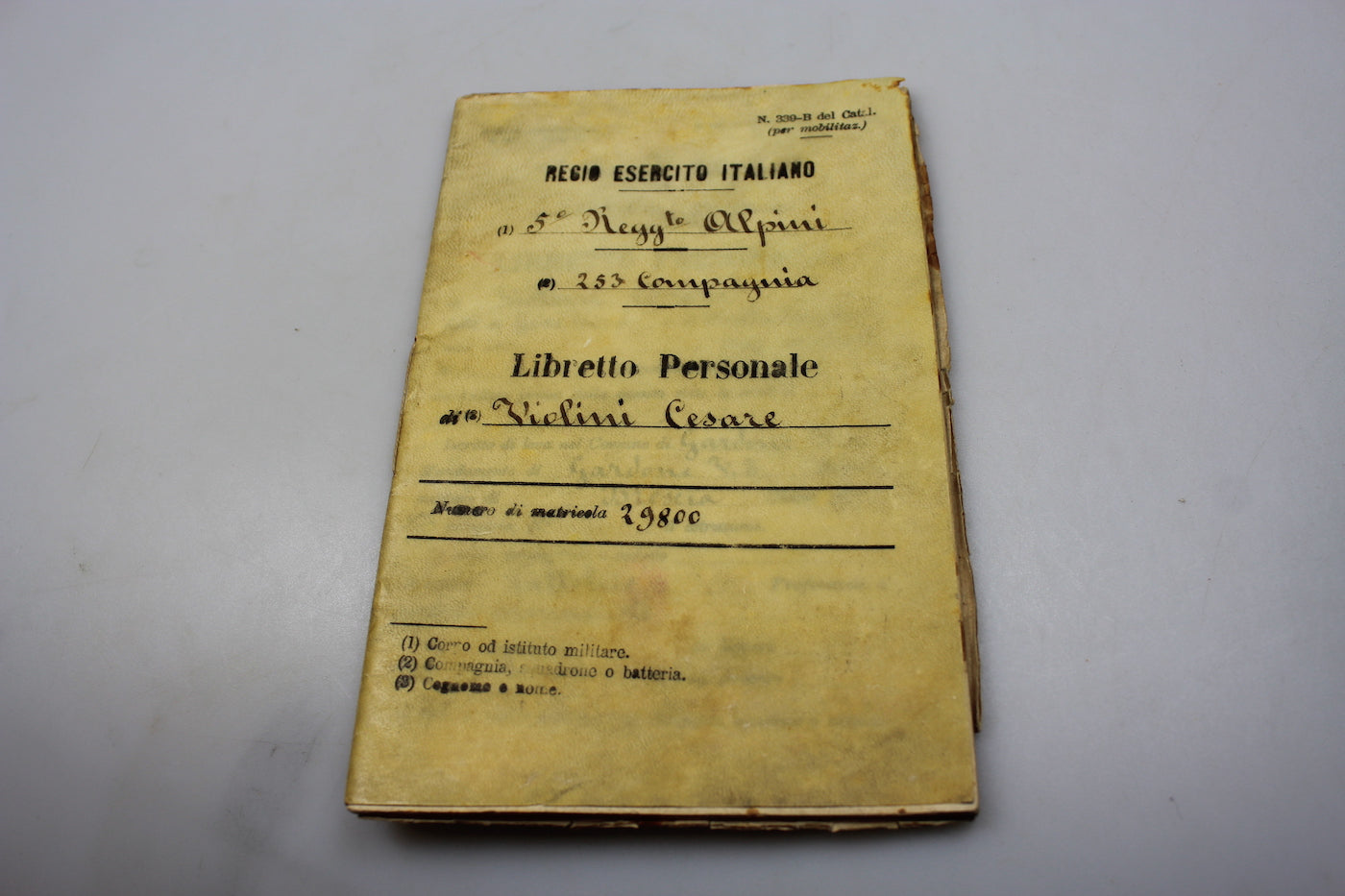 Libretto personale Alpino 5° Reggimento
