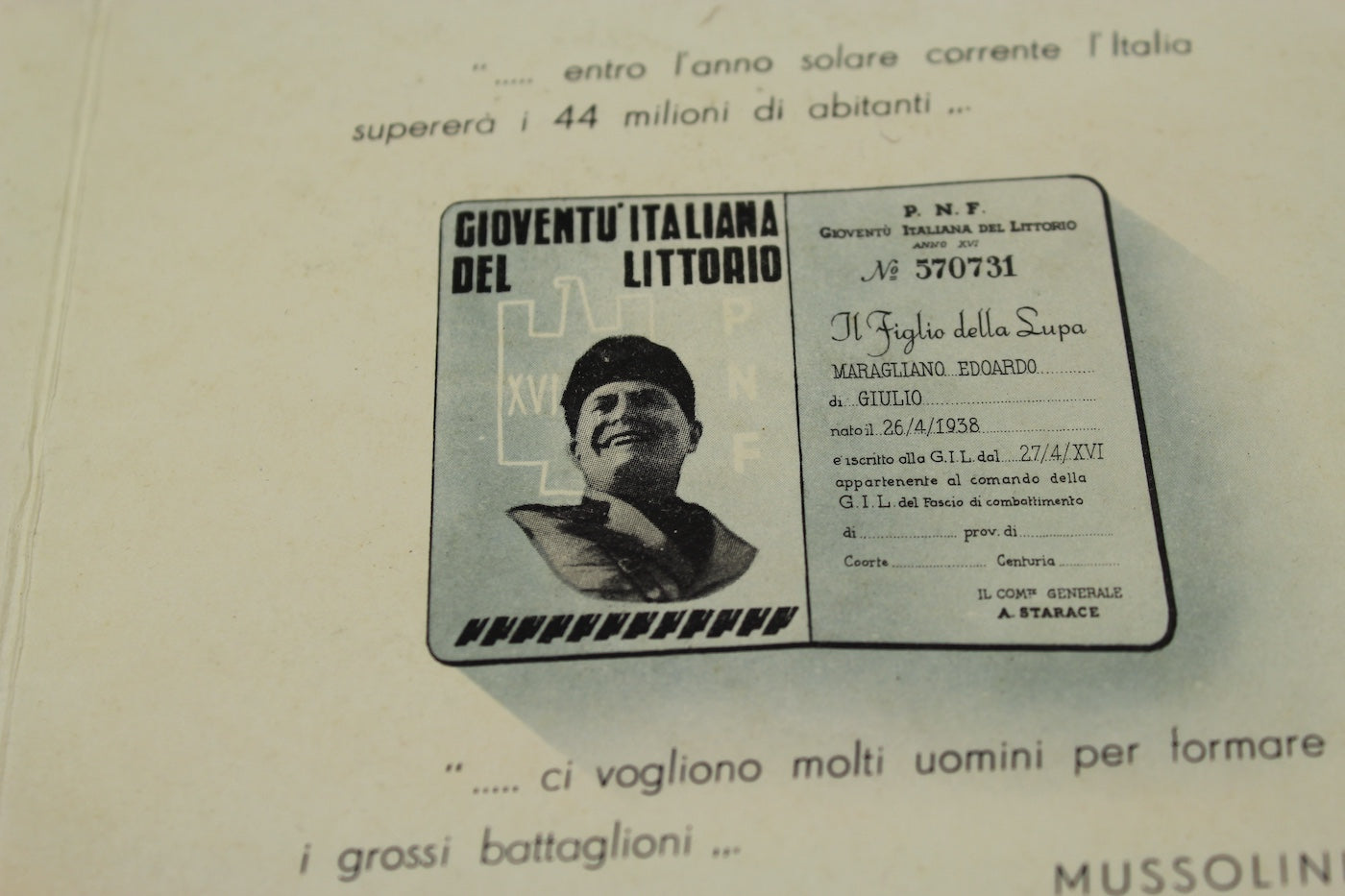 Biglietto nascita figlio maschio Ventennio