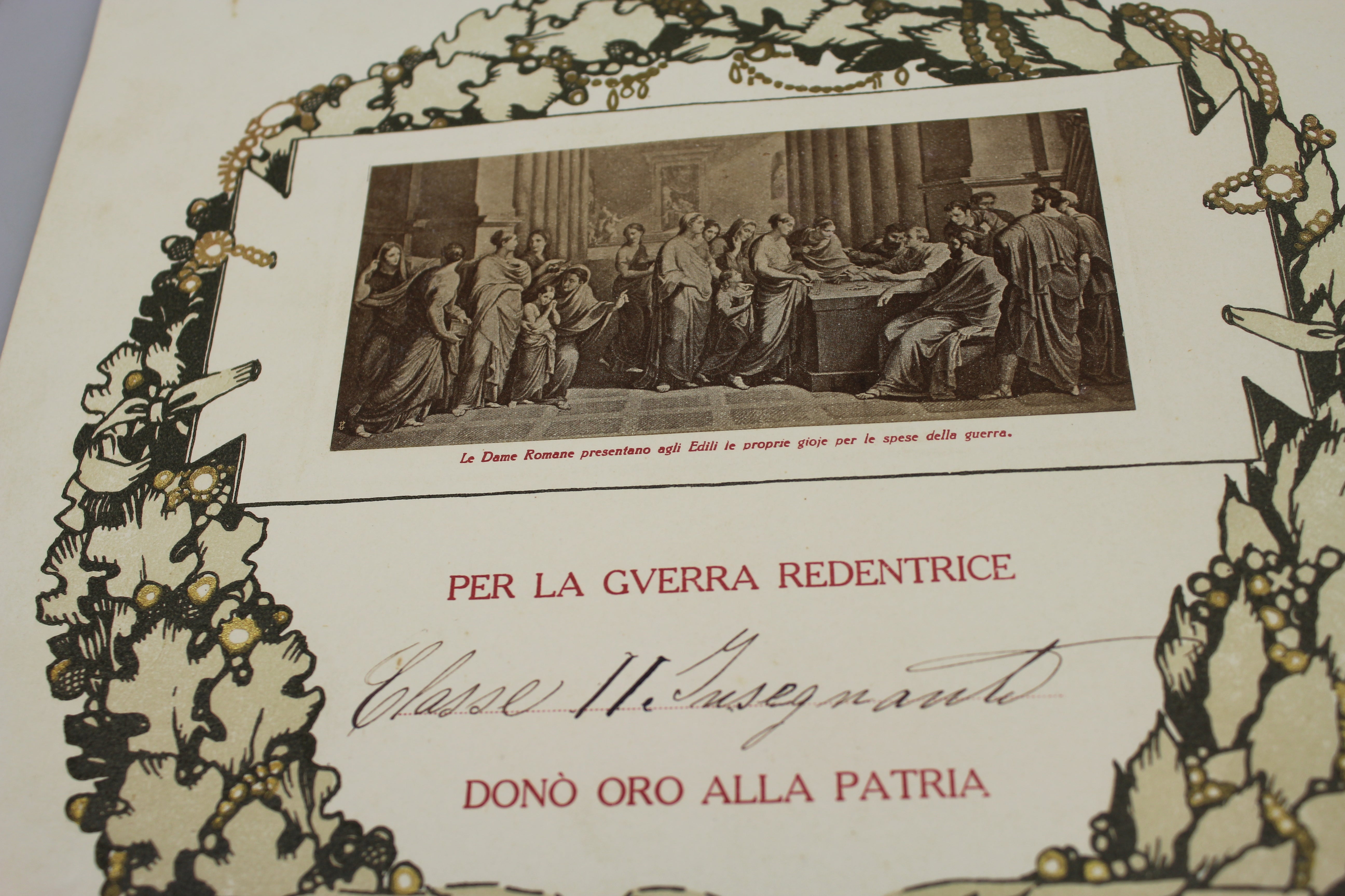 Attestato "Oro alla Patria" - anni 30/40