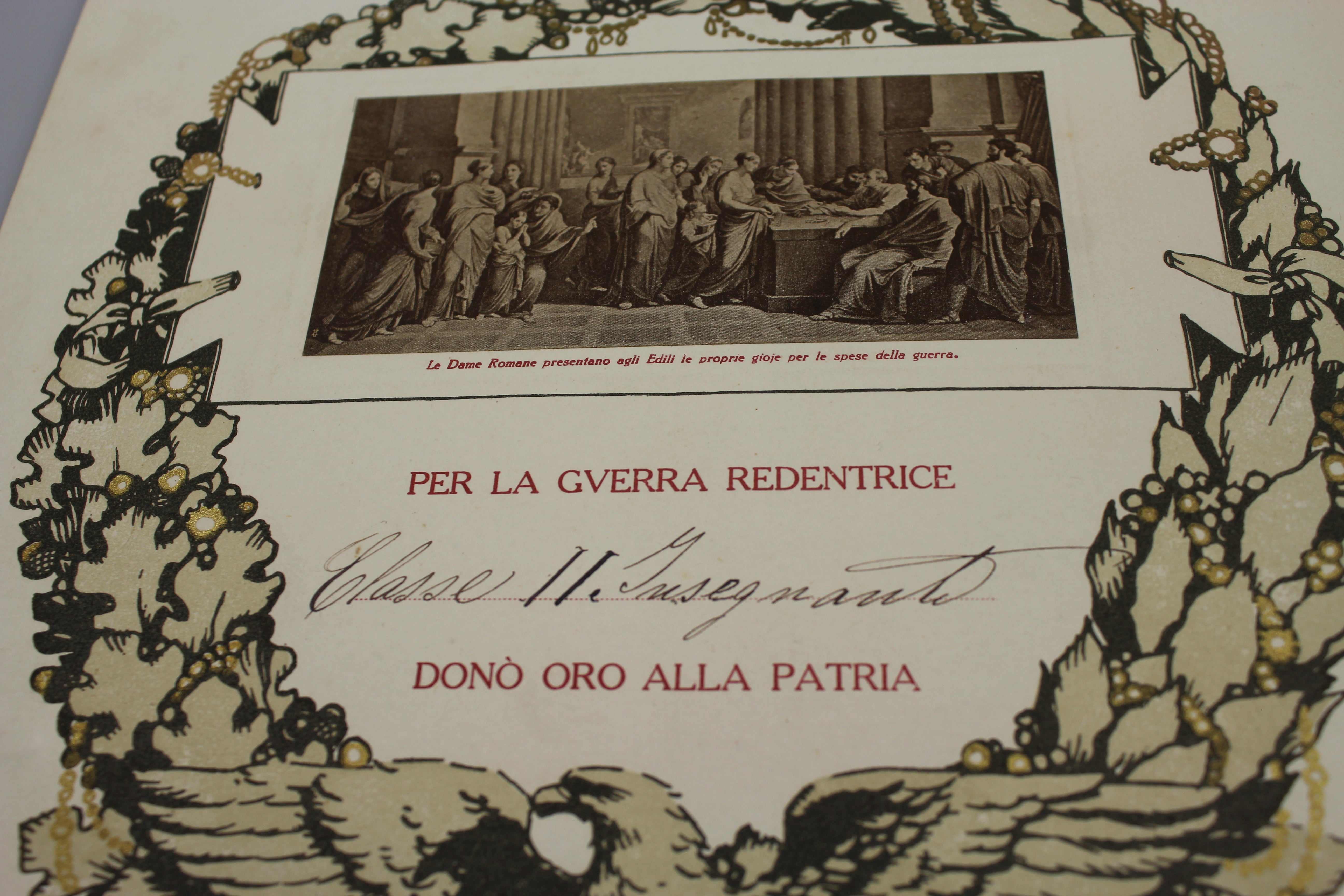 Attestato "Oro alla Patria" - anni 30/40