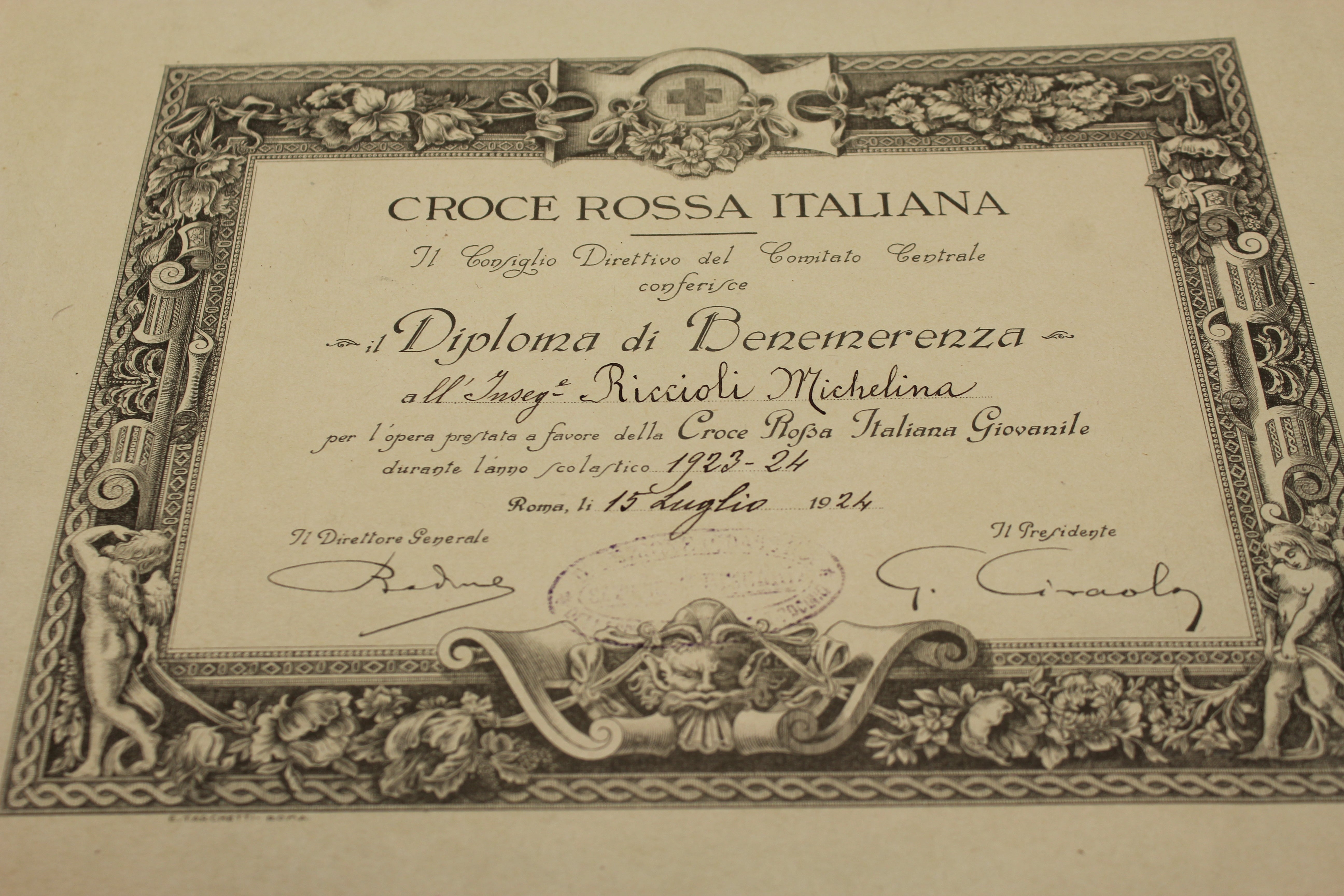 Attestato Benemerenza CRI anni 20'
