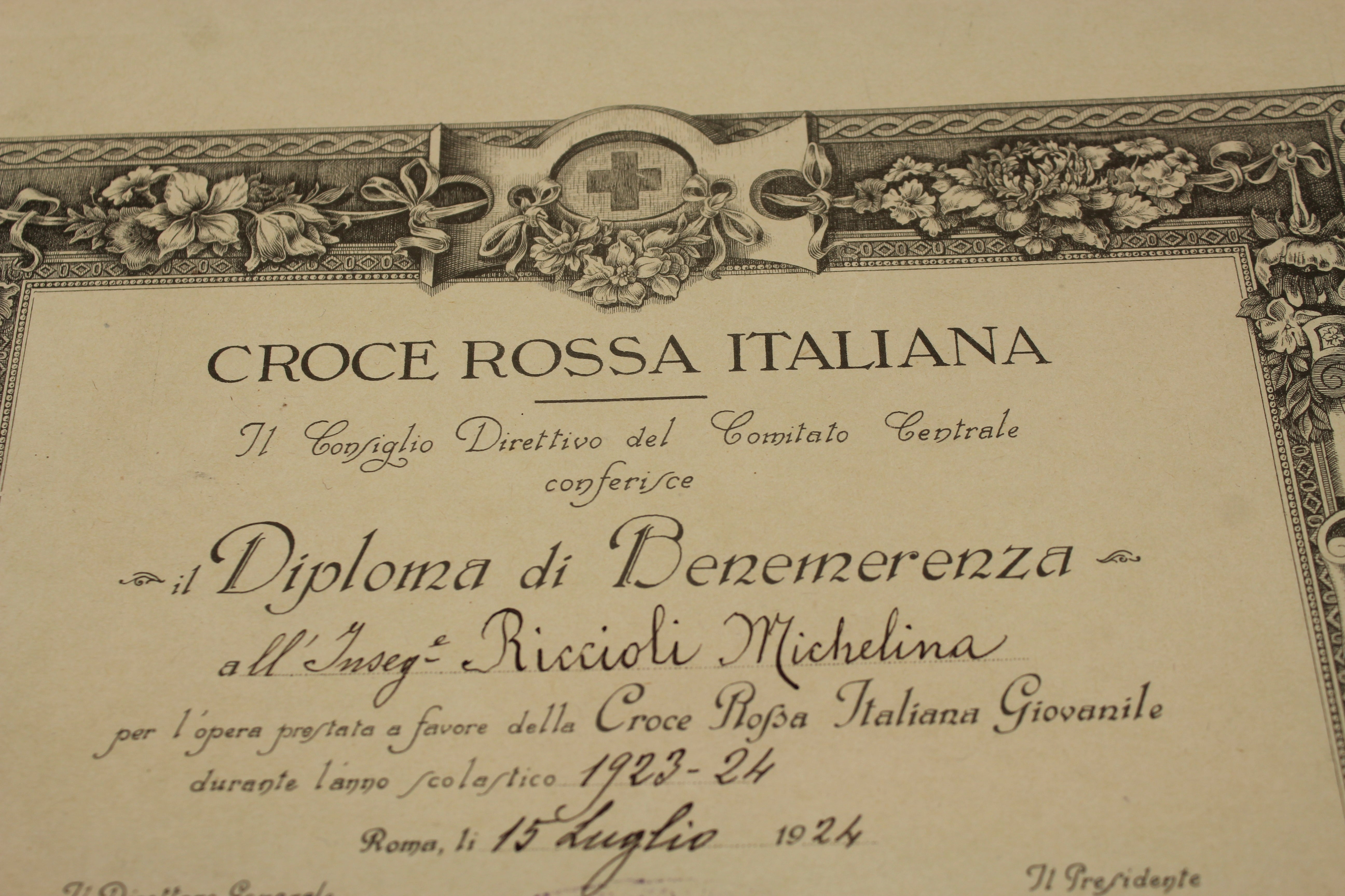 Attestato Benemerenza CRI anni 20'