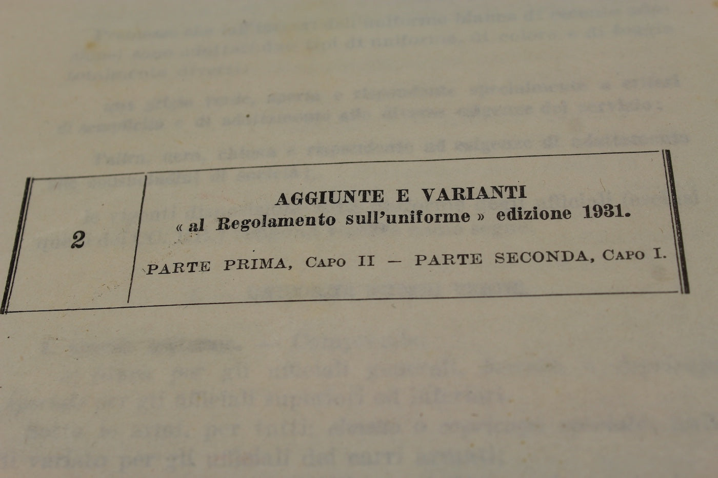 Aggiunte e varianti "Al regolamento sull' uniforme" - edizione 1931