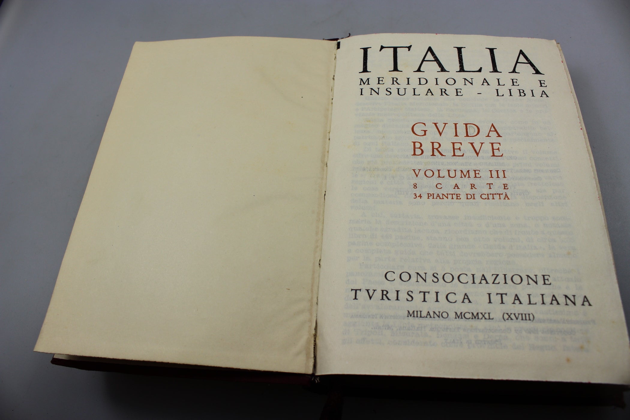 "Italia Meridionale - Insulare - Libia" Guida breve - CTI - 1940