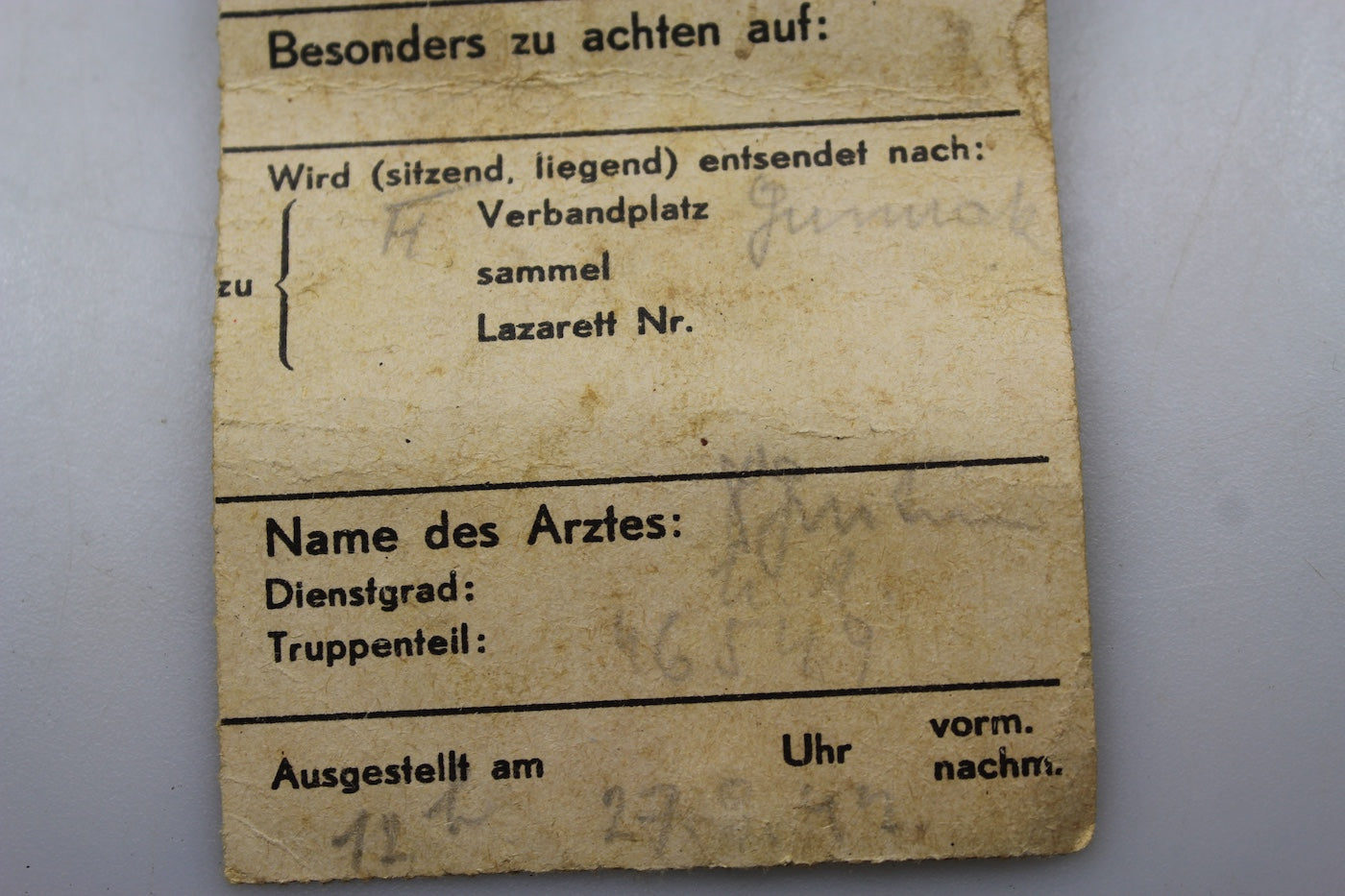 "Verwundete" Targhetta identificazione feriti WH WW2