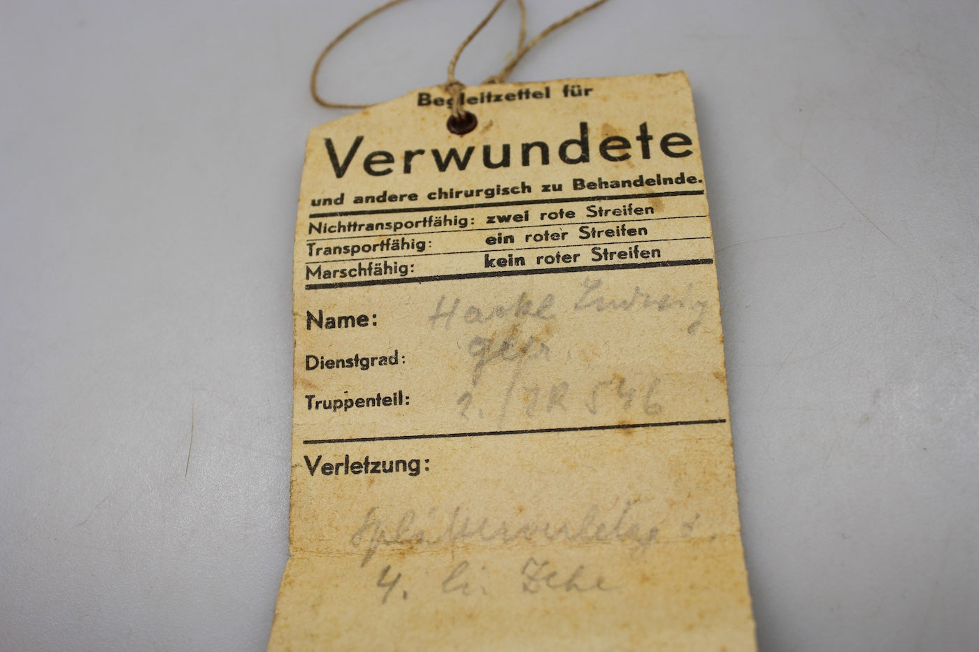 "Verwundete" Targhetta identificazione feriti WH WW2