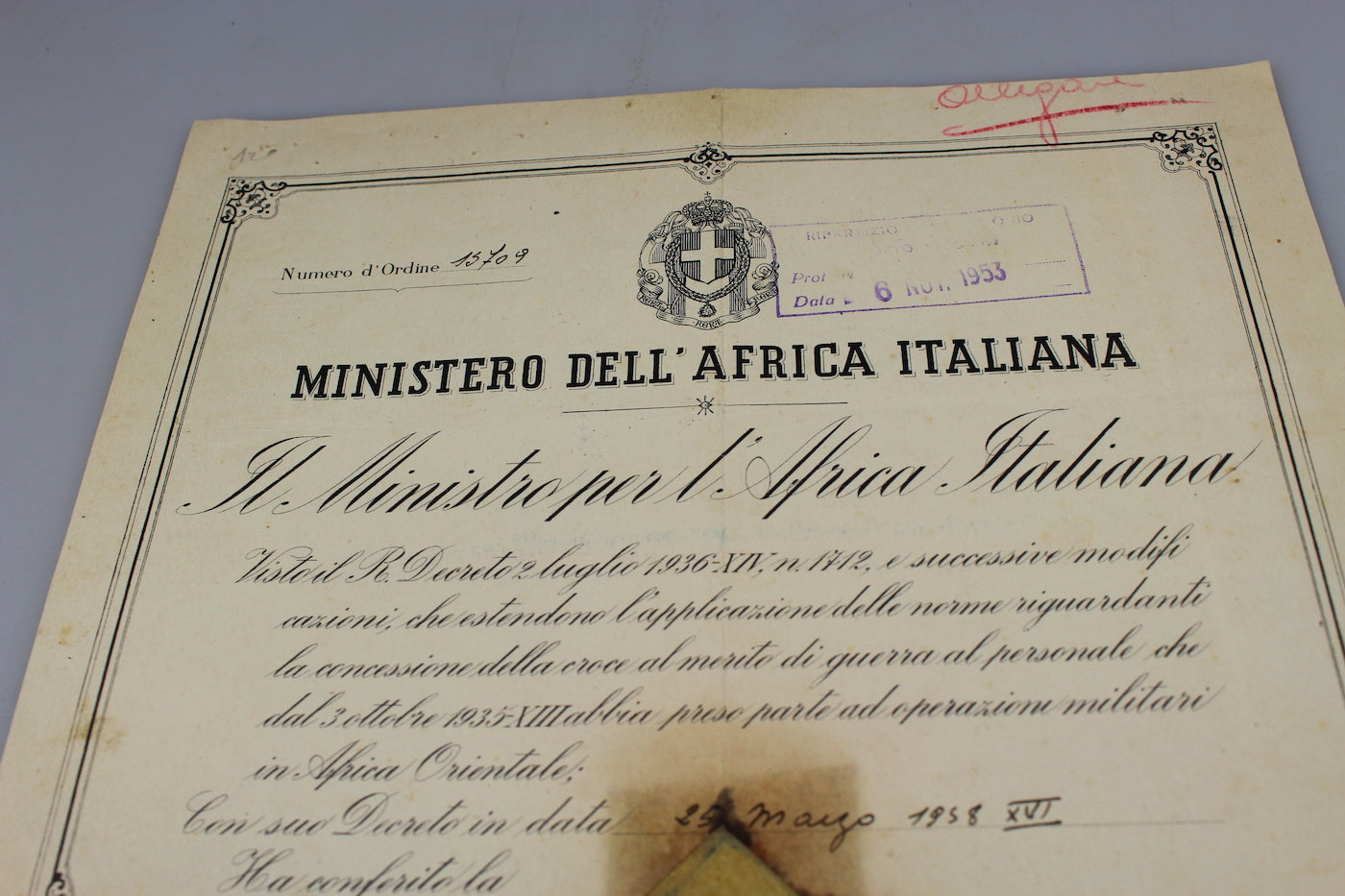 Croce al Merito di Guerra con attestato