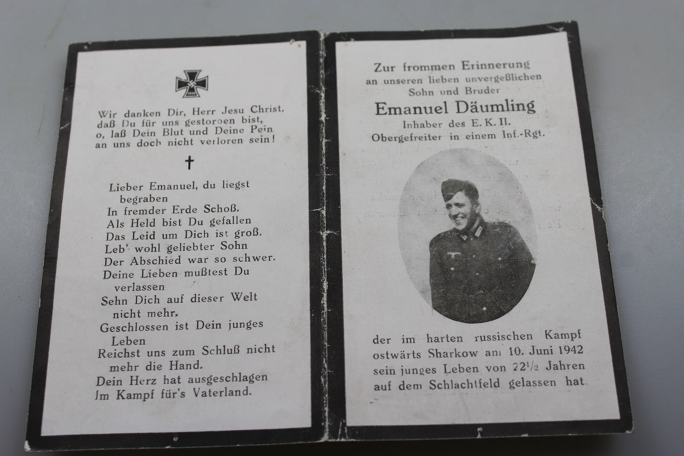 Sterbebilder Ob-Gef Fanteria caduto 10/6/1942 Charkov