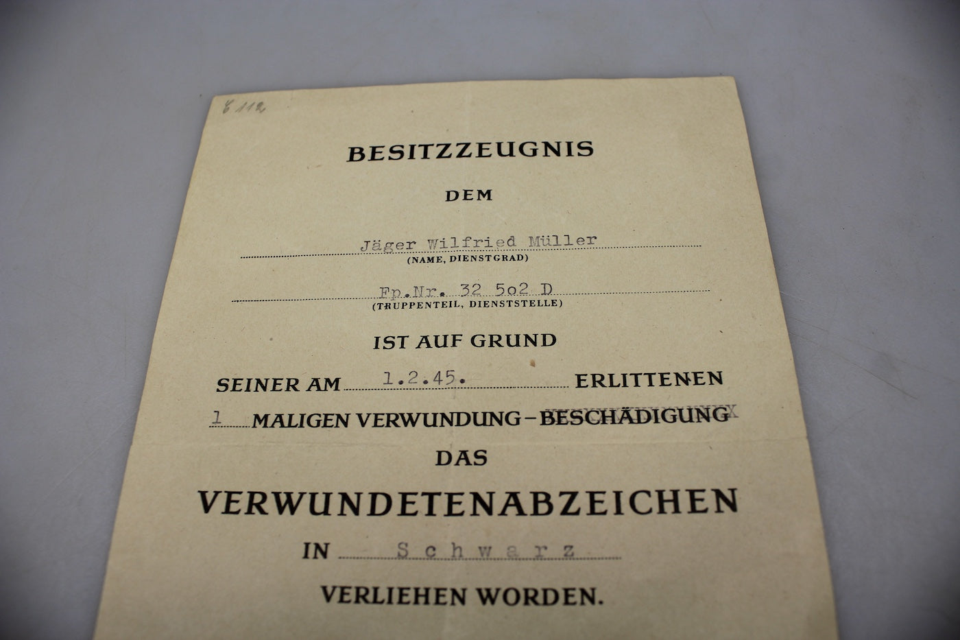Attestato distintivo Ferita di Terza Classe WH 1945, foto 2