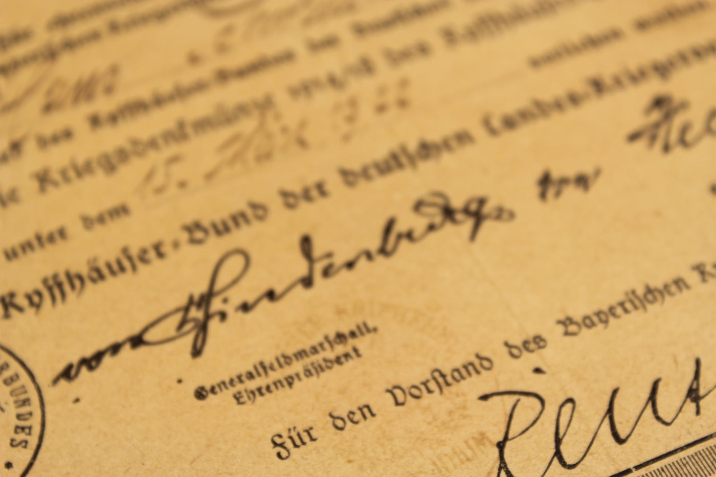 Attestato per medaglia Kyffhauser - Bundes 1914/18