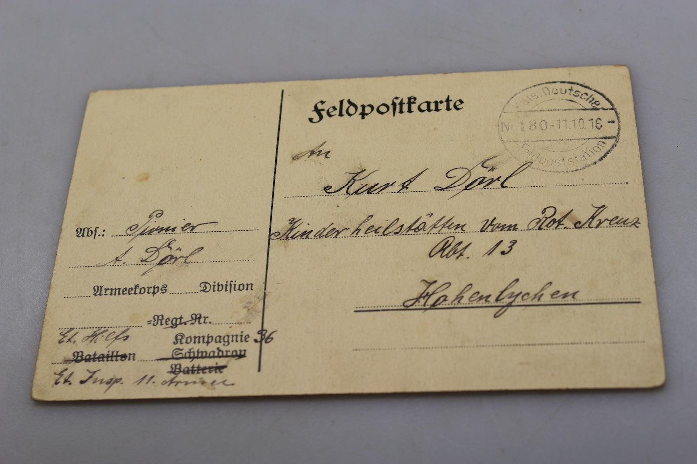Cartolina postale Tedesca WW 1
