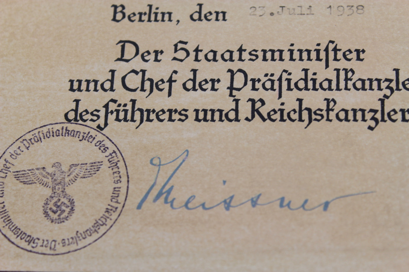 Attestato medaglia Luftschutz Ehrenzeichen 2^ Classe