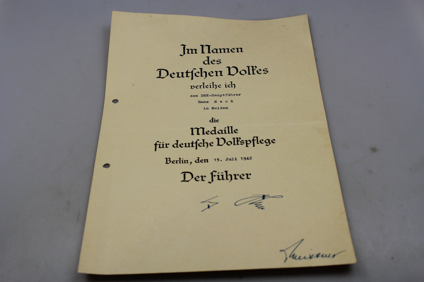 Attestato medaglia deutsche Volksplfege