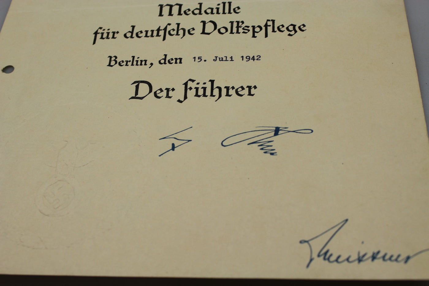 Attestato medaglia deutsche Volksplfege
