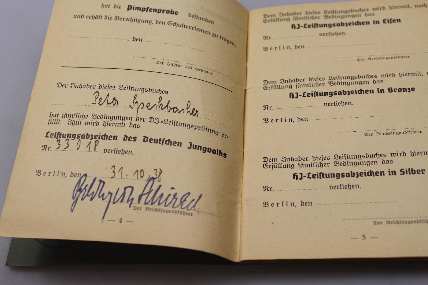 "Fur Leistungen im Deutsche Jungvolk" Be-Vo