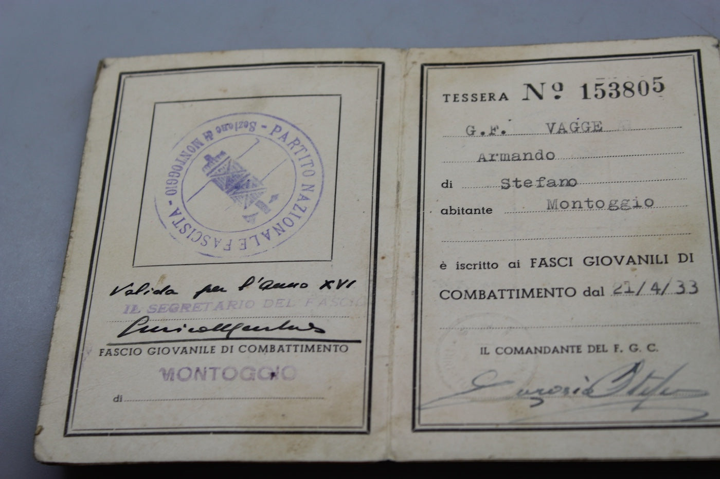 Tessera FGC XV° E.F.