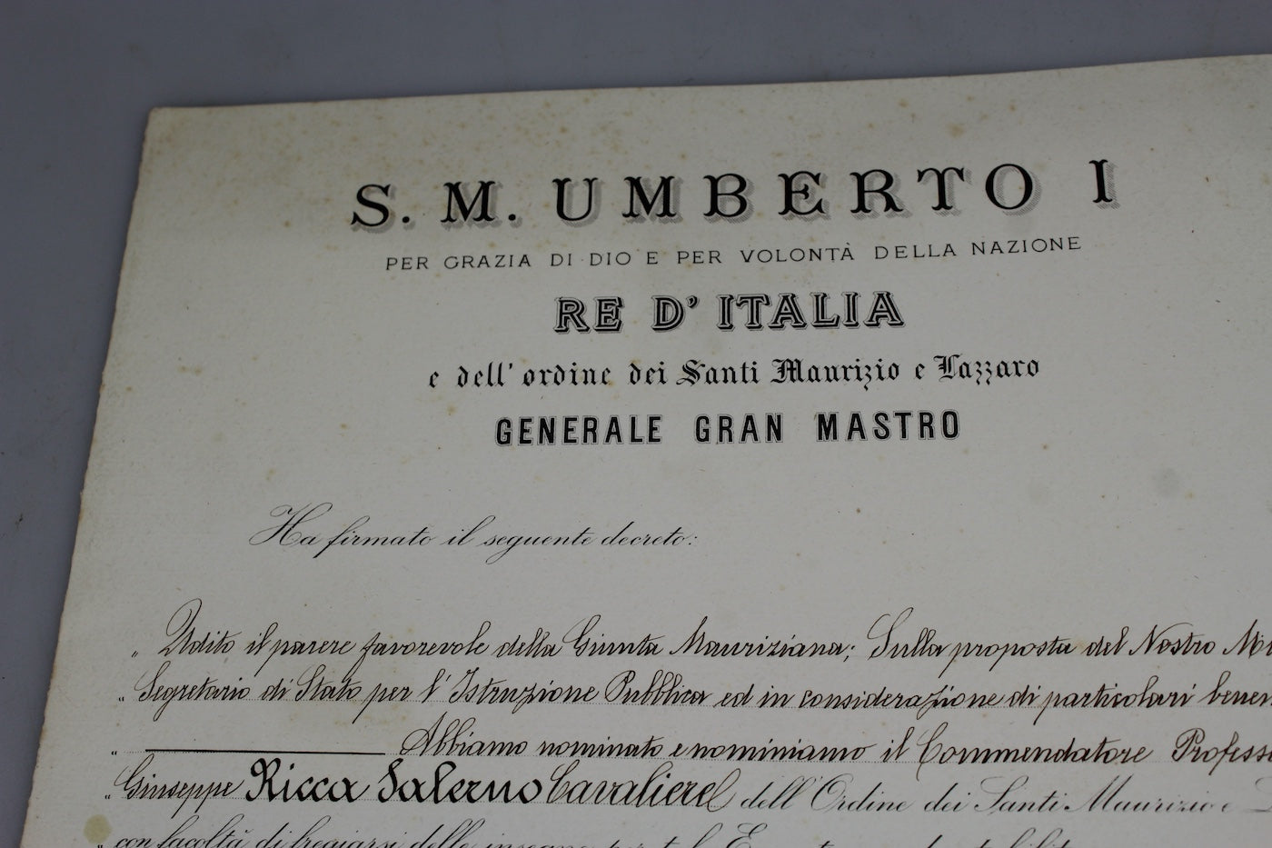 Attestato Cavaliere Ordine Santi Maurizio e Lazzaro, foto 2